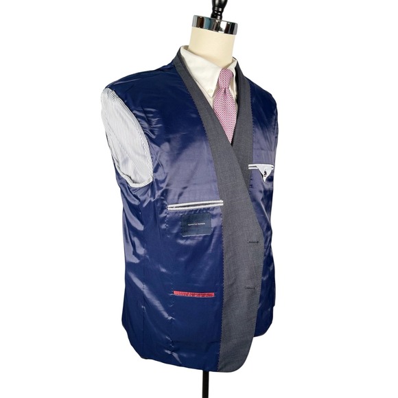 Tommy Hilfiger 2pc Suit Mens 50R Charcoal with Blue Wool Stretch Blend 44x29.5